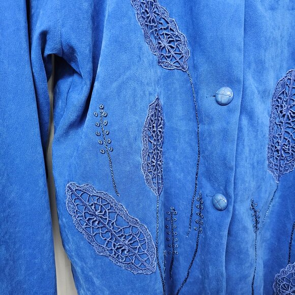 Vintage Great Cavalier Jacket Blue Embroidered Retro Boho M - Picture 3 of 8